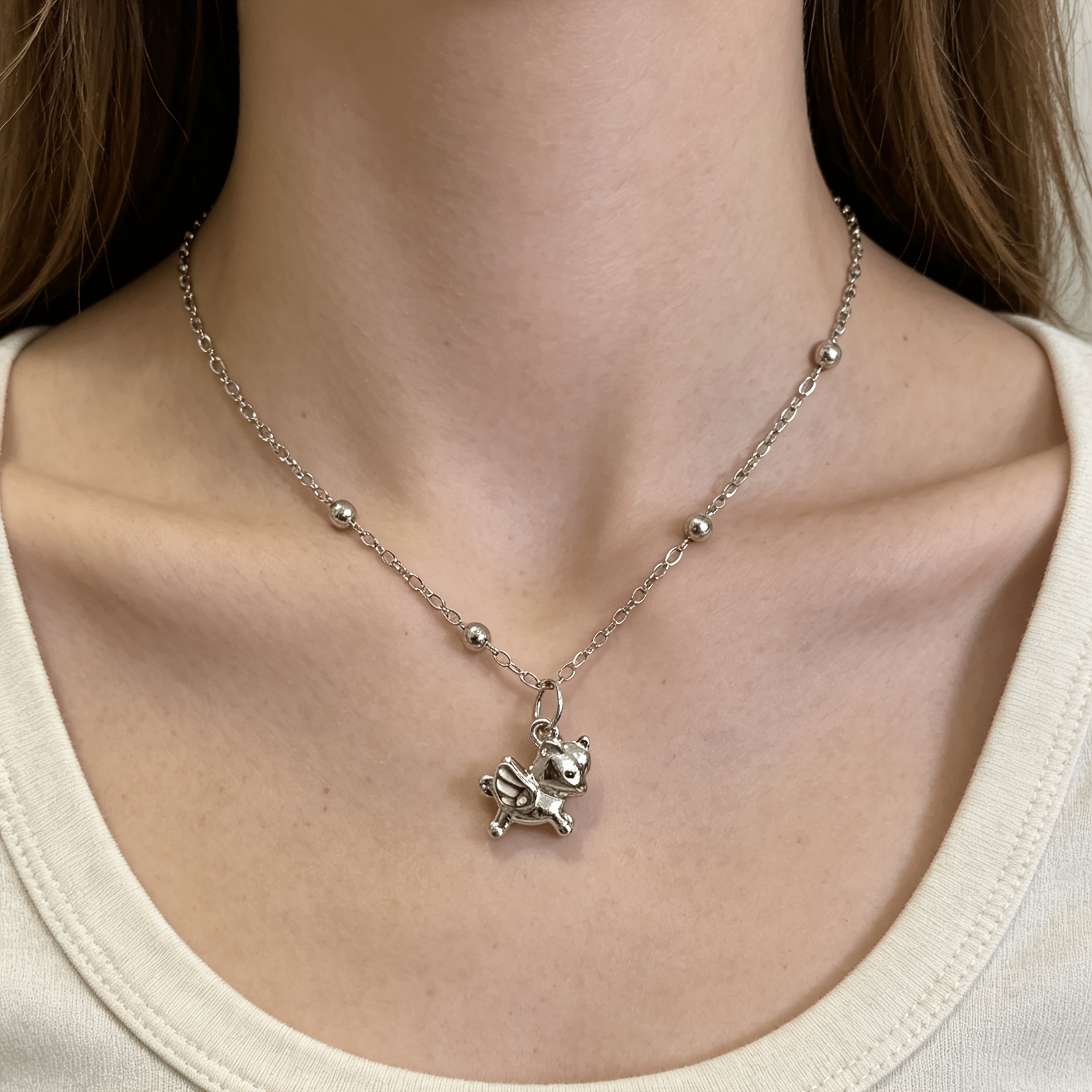 Women's K Plated Unicorn Pendant Necklace with Collarbone Chain
